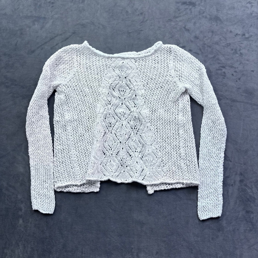 Aerie White Open Knit Crossover Back Sweater Diamond Pointelle XS